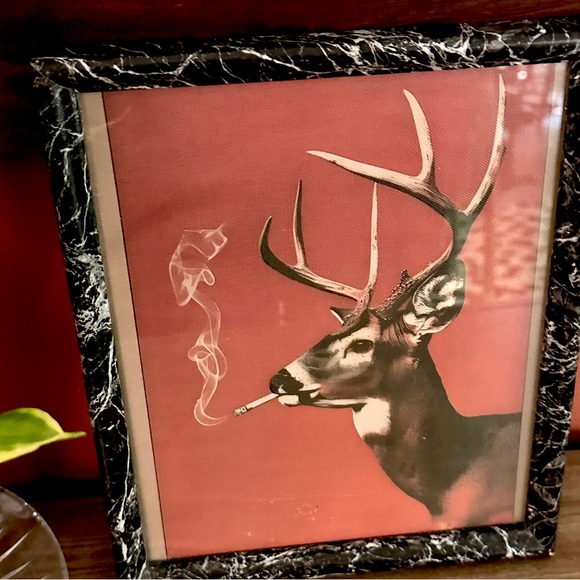 deer smoking cigarette Buck a Vintage Style Canvas Wall Art Print Wood Framed Bison Smoking a Cigarette Vintage